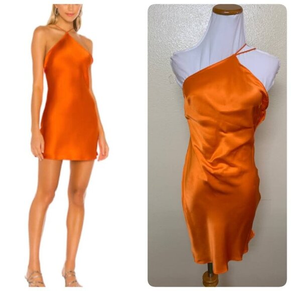 Amanda Uprichard X REVOLVE CLAUDIA Satin Mini Dress MEDIUM Orange Silk $260 - Picture 1 of 12